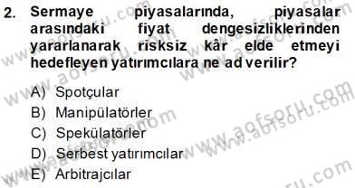 Türev Araçlar Dersi 2013 - 2014 Yılı (Final) Dönem Sonu Sınav Soruları 2. Soru