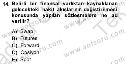 Türev Araçlar Dersi 2014 - 2015 Yılı Tek Ders Sınav Soruları 14. Soru