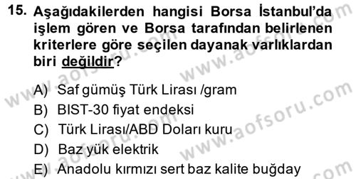 Türev Araçlar Dersi 2014 - 2015 Yılı Tek Ders Sınav Soruları 15. Soru