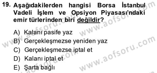 Türev Araçlar Dersi 2014 - 2015 Yılı Tek Ders Sınav Soruları 19. Soru