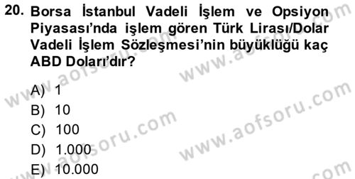 Türev Araçlar Dersi 2014 - 2015 Yılı Tek Ders Sınav Soruları 20. Soru