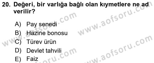 Türev Araçlar Dersi 2015 - 2016 Yılı (Vize) Ara Sınav Soruları 20. Soru