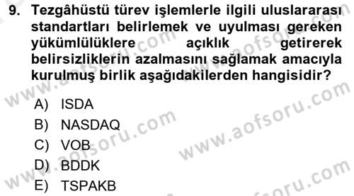 Türev Araçlar Dersi 2015 - 2016 Yılı (Vize) Ara Sınav Soruları 9. Soru