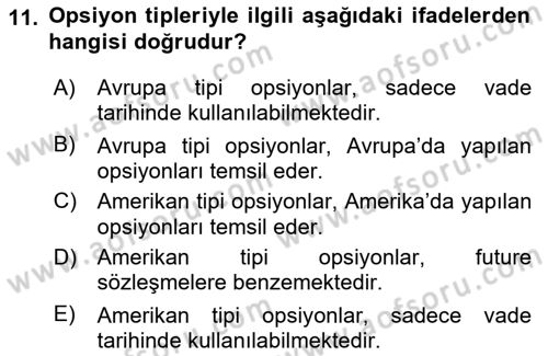 Türev Araçlar Dersi 2015 - 2016 Yılı Tek Ders Sınav Soruları 11. Soru