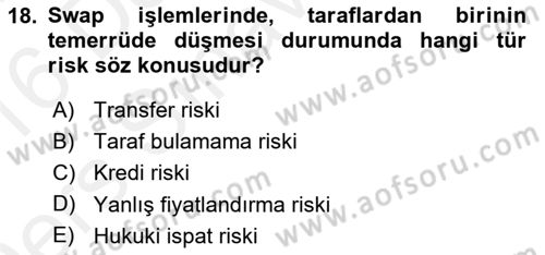 Türev Araçlar Dersi 2015 - 2016 Yılı Tek Ders Sınav Soruları 18. Soru