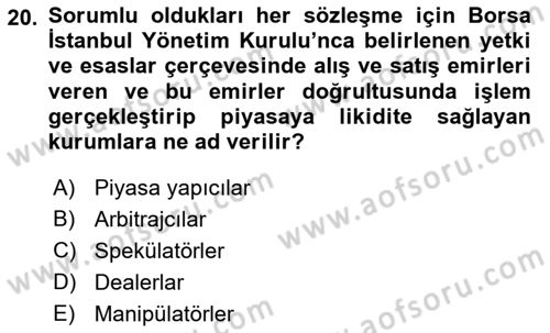 Türev Araçlar Dersi 2015 - 2016 Yılı Tek Ders Sınav Soruları 20. Soru