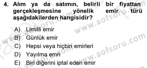 Türev Araçlar Dersi 2015 - 2016 Yılı Tek Ders Sınav Soruları 4. Soru