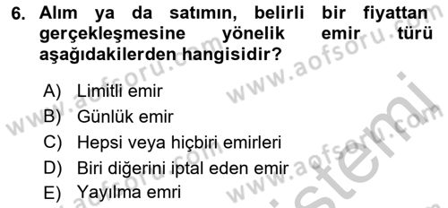 Türev Araçlar Dersi 2016 - 2017 Yılı 3 Ders Sınav Soruları 6. Soru