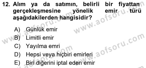 Türev Araçlar Dersi 2016 - 2017 Yılı (Vize) Ara Sınav Soruları 12. Soru