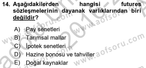 Türev Araçlar Dersi 2016 - 2017 Yılı (Vize) Ara Sınav Soruları 14. Soru