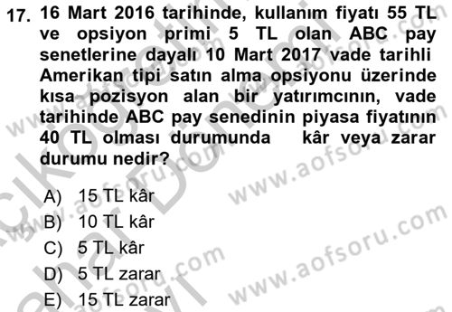 Türev Araçlar Dersi 2016 - 2017 Yılı (Vize) Ara Sınav Soruları 17. Soru