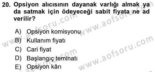 Türev Araçlar Dersi 2016 - 2017 Yılı (Vize) Ara Sınav Soruları 20. Soru