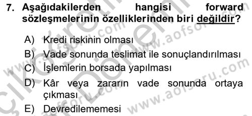 Türev Araçlar Dersi 2016 - 2017 Yılı (Vize) Ara Sınav Soruları 7. Soru