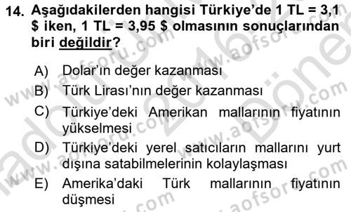 Türev Araçlar Dersi 2016 - 2017 Yılı (Final) Dönem Sonu Sınav Soruları 14. Soru