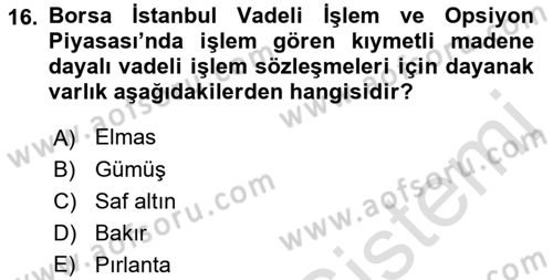 Türev Araçlar Dersi 2016 - 2017 Yılı (Final) Dönem Sonu Sınav Soruları 16. Soru