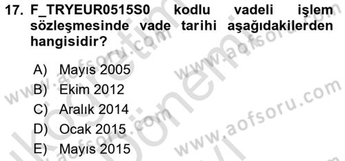 Türev Araçlar Dersi 2016 - 2017 Yılı (Final) Dönem Sonu Sınav Soruları 17. Soru