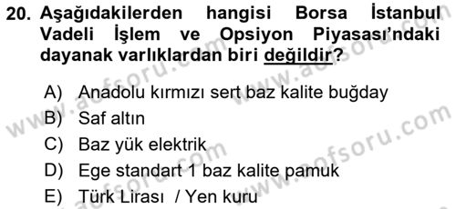 Türev Araçlar Dersi 2016 - 2017 Yılı (Final) Dönem Sonu Sınav Soruları 20. Soru