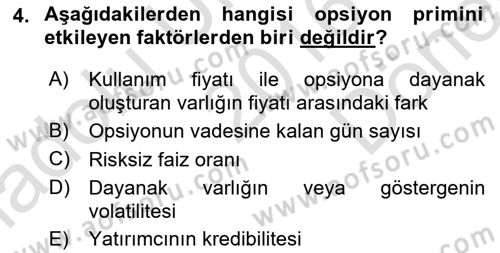 Türev Araçlar Dersi 2016 - 2017 Yılı (Final) Dönem Sonu Sınav Soruları 4. Soru