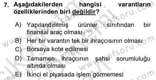 Türev Araçlar Dersi 2016 - 2017 Yılı (Final) Dönem Sonu Sınav Soruları 7. Soru