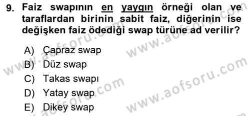 Türev Araçlar Dersi 2016 - 2017 Yılı (Final) Dönem Sonu Sınav Soruları 9. Soru