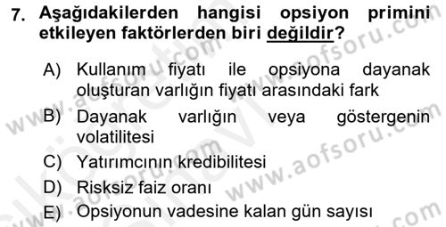 Türev Araçlar Dersi 2017 - 2018 Yılı 3 Ders Sınav Soruları 7. Soru