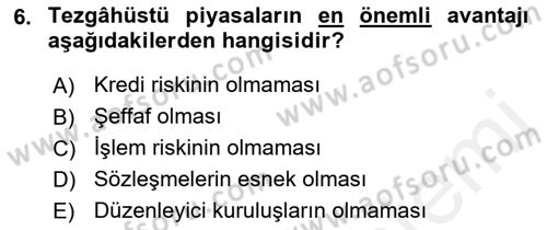 Türev Araçlar Dersi 2017 - 2018 Yılı (Vize) Ara Sınav Soruları 6. Soru