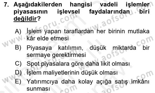 Türev Araçlar Dersi 2017 - 2018 Yılı (Vize) Ara Sınav Soruları 7. Soru