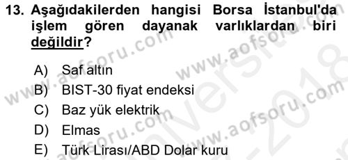 Türev Araçlar Dersi 2017 - 2018 Yılı (Final) Dönem Sonu Sınav Soruları 13. Soru