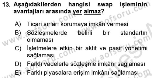 Türev Araçlar Dersi 2018 - 2019 Yılı 3 Ders Sınav Soruları 13. Soru