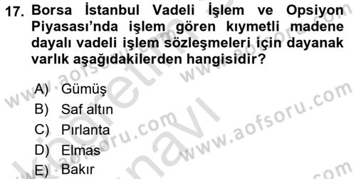 Türev Araçlar Dersi 2018 - 2019 Yılı 3 Ders Sınav Soruları 17. Soru