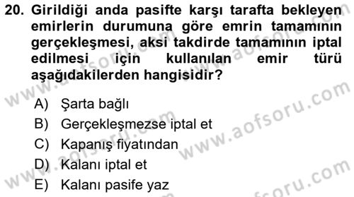 Türev Araçlar Dersi 2018 - 2019 Yılı 3 Ders Sınav Soruları 20. Soru