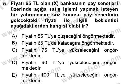 Türev Araçlar Dersi 2018 - 2019 Yılı 3 Ders Sınav Soruları 5. Soru
