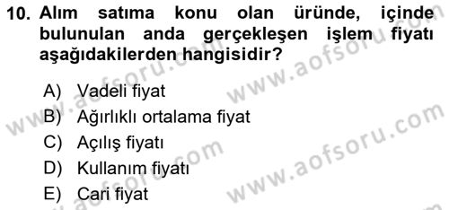 Türev Araçlar Dersi 2018 - 2019 Yılı (Vize) Ara Sınav Soruları 10. Soru
