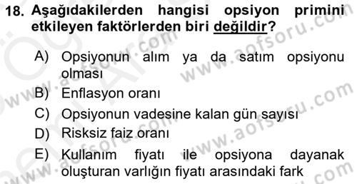 Türev Araçlar Dersi 2018 - 2019 Yılı (Vize) Ara Sınav Soruları 18. Soru