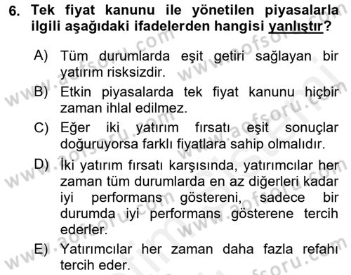 Türev Araçlar Dersi 2018 - 2019 Yılı (Vize) Ara Sınav Soruları 6. Soru