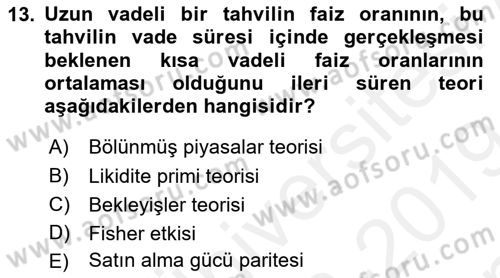 Türev Araçlar Dersi 2018 - 2019 Yılı (Final) Dönem Sonu Sınav Soruları 13. Soru