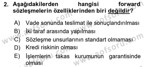 Türev Araçlar Dersi 2018 - 2019 Yılı (Final) Dönem Sonu Sınav Soruları 2. Soru