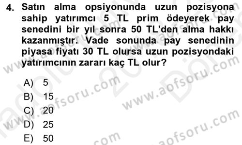 Türev Araçlar Dersi 2018 - 2019 Yılı (Final) Dönem Sonu Sınav Soruları 4. Soru