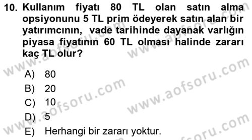 Türev Araçlar Dersi 2018 - 2019 Yılı Yaz Okulu Sınav Soruları 10. Soru