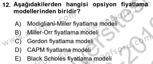 Türev Araçlar Dersi 2018 - 2019 Yılı Yaz Okulu Sınav Soruları 12. Soru