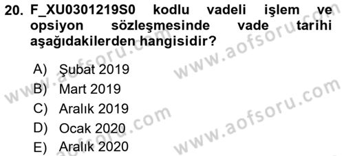 Türev Araçlar Dersi 2018 - 2019 Yılı Yaz Okulu Sınav Soruları 20. Soru