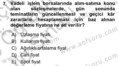 Türev Araçlar Dersi 2018 - 2019 Yılı Yaz Okulu Sınav Soruları 7. Soru