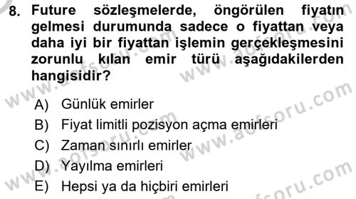 Türev Araçlar Dersi 2018 - 2019 Yılı Yaz Okulu Sınav Soruları 8. Soru