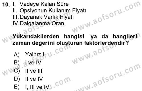 Türev Araçlar Dersi 2020 - 2021 Yılı Yaz Okulu Sınav Soruları 10. Soru
