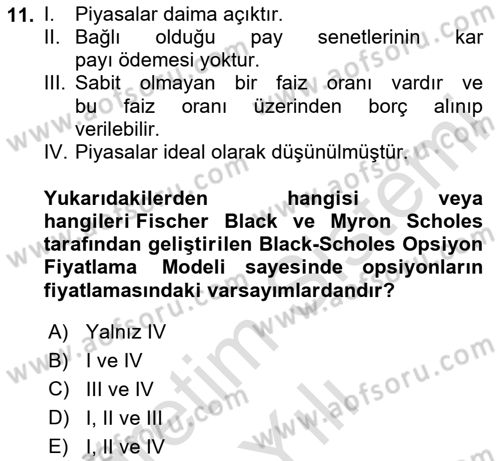 Türev Araçlar Dersi 2020 - 2021 Yılı Yaz Okulu Sınav Soruları 11. Soru