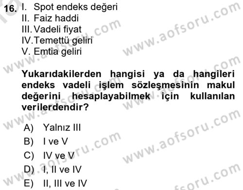 Türev Araçlar Dersi 2020 - 2021 Yılı Yaz Okulu Sınav Soruları 16. Soru