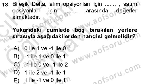Türev Araçlar Dersi 2020 - 2021 Yılı Yaz Okulu Sınav Soruları 18. Soru