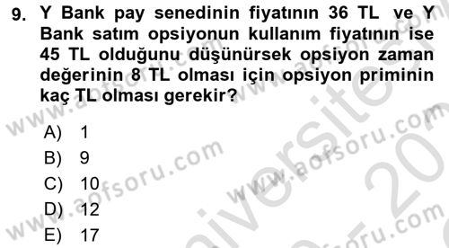 Türev Araçlar Dersi 2020 - 2021 Yılı Yaz Okulu Sınav Soruları 9. Soru
