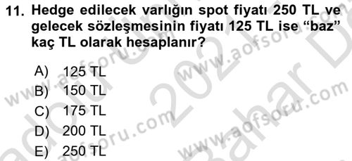 Türev Araçlar Dersi 2021 - 2022 Yılı (Vize) Ara Sınav Soruları 11. Soru