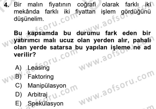 Türev Araçlar Dersi 2021 - 2022 Yılı (Vize) Ara Sınav Soruları 4. Soru